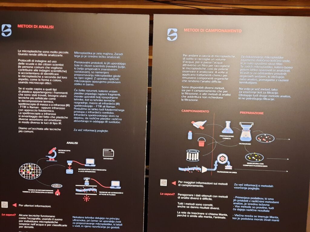 I pannelli esplicativi del progetto microplastiche in italiano e sloveno